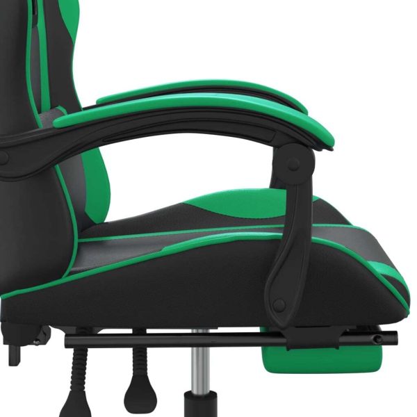 Gaming Chair with Footrest Black and Green Faux Leather