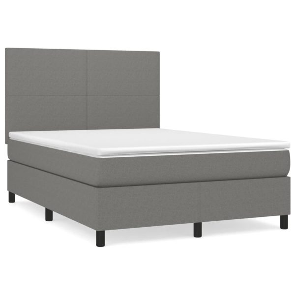 Box Spring Bed with Mattress Dark Grey Fabric