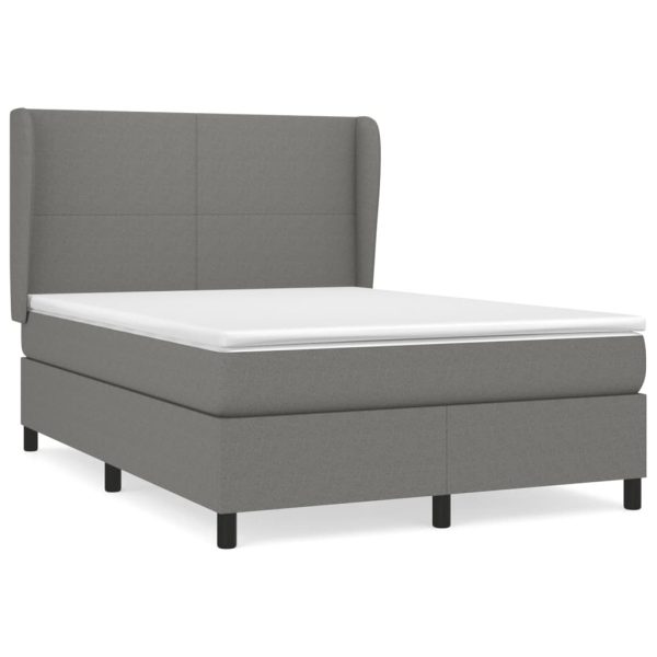 Box Spring Bed with Mattress Dark Grey 137×190 cm Double Fabric