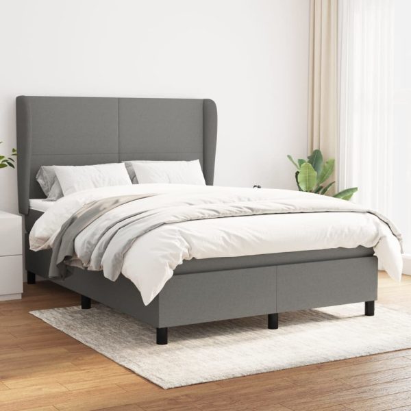 Box Spring Bed with Mattress Dark Grey 137×190 cm Double Fabric