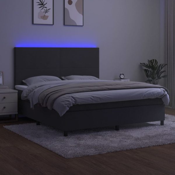 Box Spring Bed with Mattress&LED Dark Grey 152×203 cm Queen Velvet