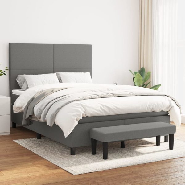 Box Spring Bed with Mattress Dark Grey Fabric