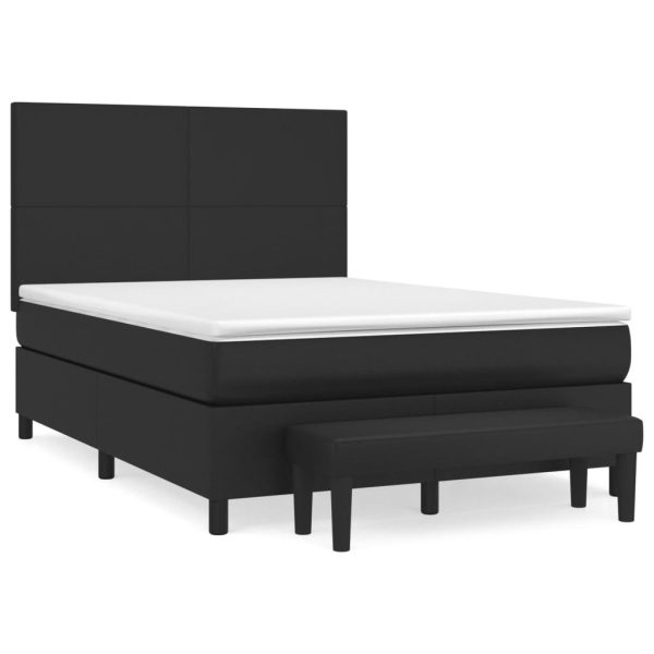 Box Spring Bed with Mattress Black Faux Leather