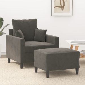 Choppington Sofa Chair with Footstool Dark Grey 60 cm Velvet