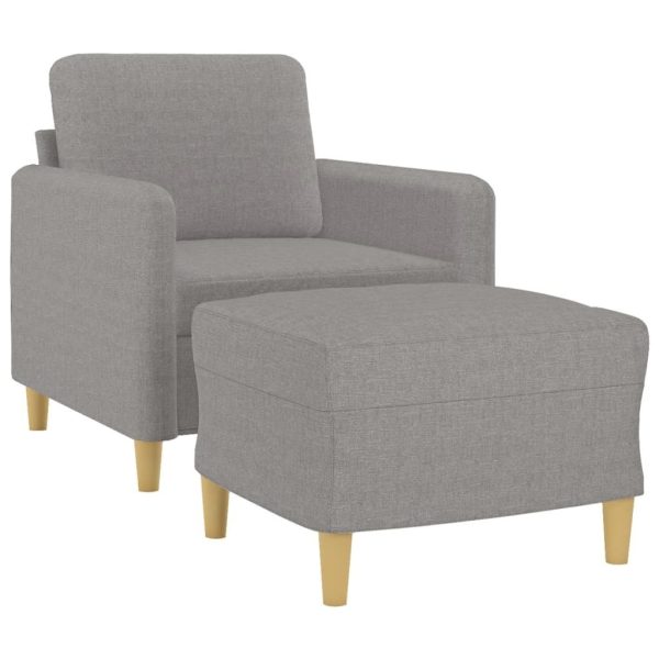 Hewitt Sofa Chair with Footstool Light Grey 60 cm Fabric