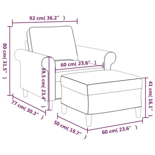 Escondido Sofa Chair with Footstool Light Grey 60 cm Fabric