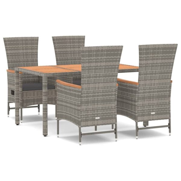 5 Piece Garden Dining Set with Cushions Grey Poly Rattan