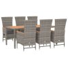 7 Piece Garden Dining Set with Cushions Grey Poly Rattan