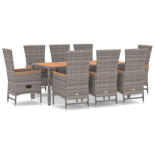 9 Piece Garden Dining Set with Cushions Grey Poly Rattan