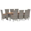 9 Piece Garden Dining Set with Cushions Grey Poly Rattan