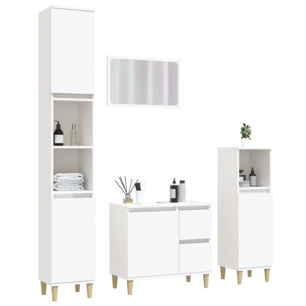 4 Piece Bathroom Furniture Set White Engineered Wood