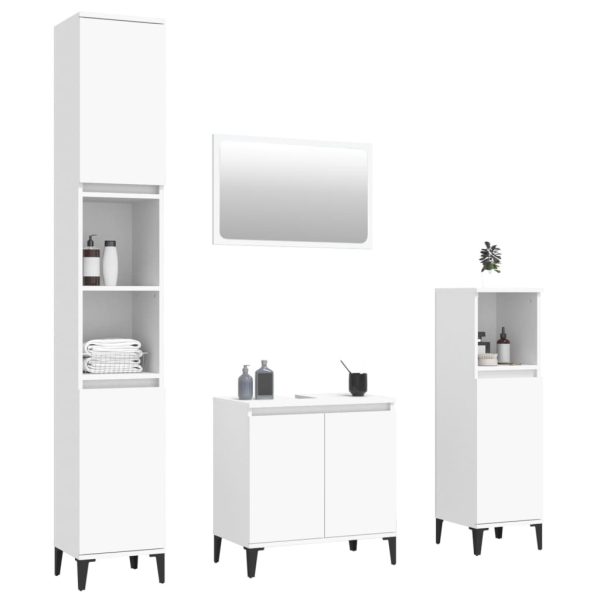 4 Piece Bathroom Furniture Set White Engineered Wood