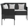 L-shaped Couch Sofa with Cushions Poly Rattan Black