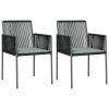 3 Piece Garden Dining Set with Cushions Black Poly Rattan and Steel