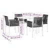 5 Piece Garden Dining Set with Cushions Black Poly Rattan and Steel