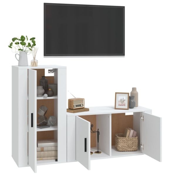 2 Piece TV Cabinet Set White Engineered Wood