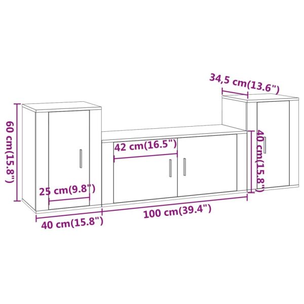 3 Piece TV Cabinet Set White Engineered Wood