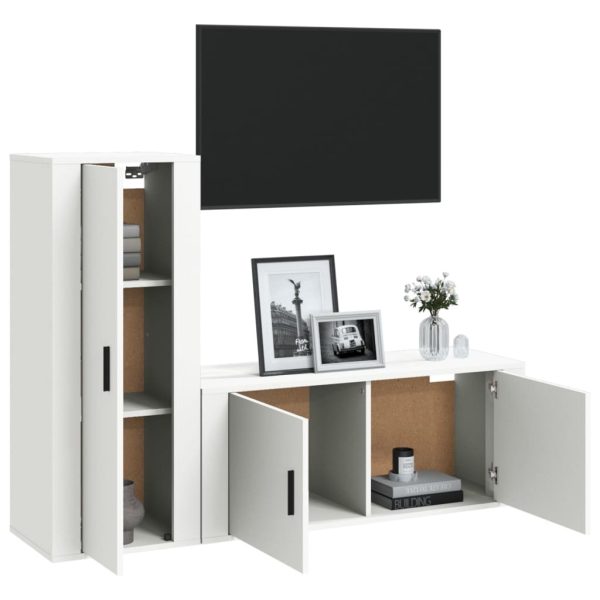 2 Piece TV Cabinet Set White Engineered Wood