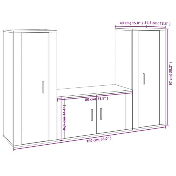 3 Piece TV Cabinet Set White Engineered Wood