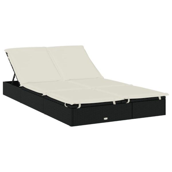 2-Person Sunbed with Cushions Poly Rattan