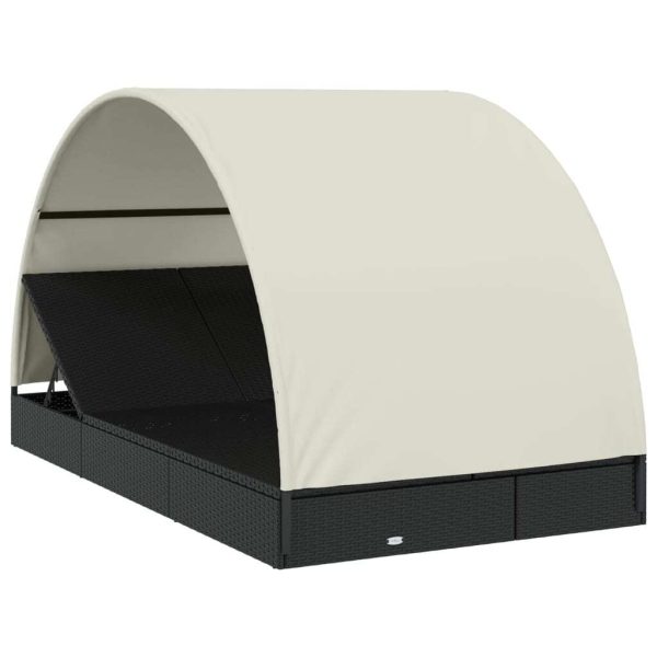 2-Person Sunbed with Round Roof Black 211x112x140 cm Poly Rattan