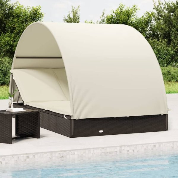 2-Person Sunbed with Round Roof 211x112x140 cm Poly Rattan