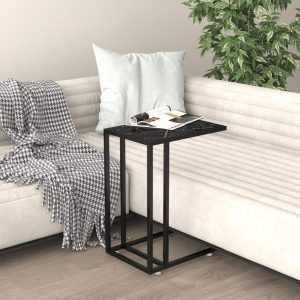 Herne Computer Side Table Black Marble 50x35x65 cm Tempered Glass