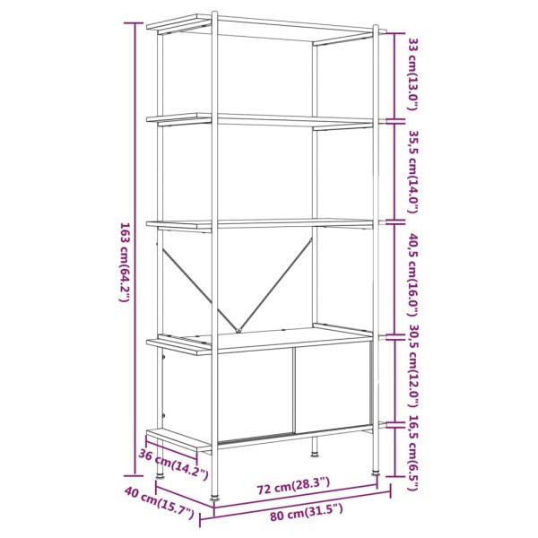 5-Tier Shelving Unit with Cabinet 80x40x163 cm Steel and Engineered Wood