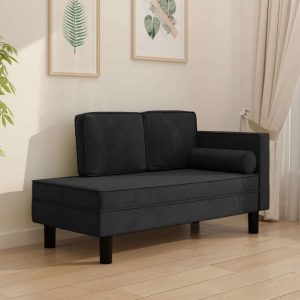 Chaise Lounge with Cushions and Bolster Black Velvet