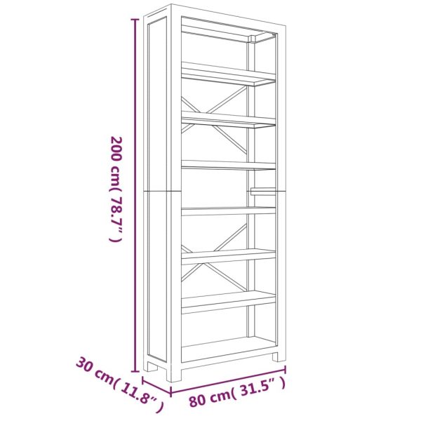 7-Tier Bookcase 80x30x200 cm Solid Wood Acacia