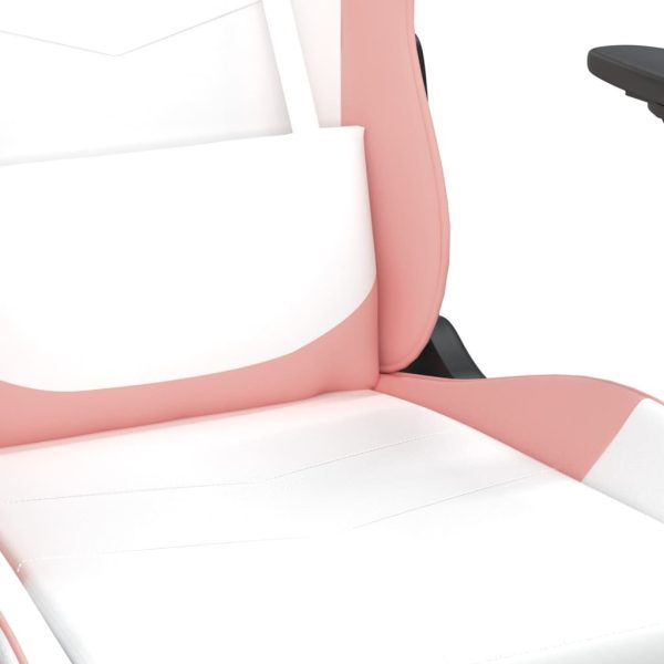 Massage Gaming Chair with Footrest White&Pink Faux Leather