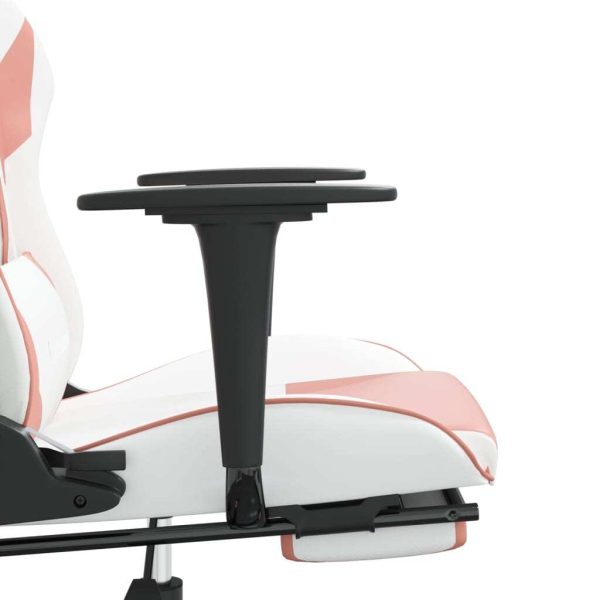 Massage Gaming Chair with Footrest White&Pink Faux Leather