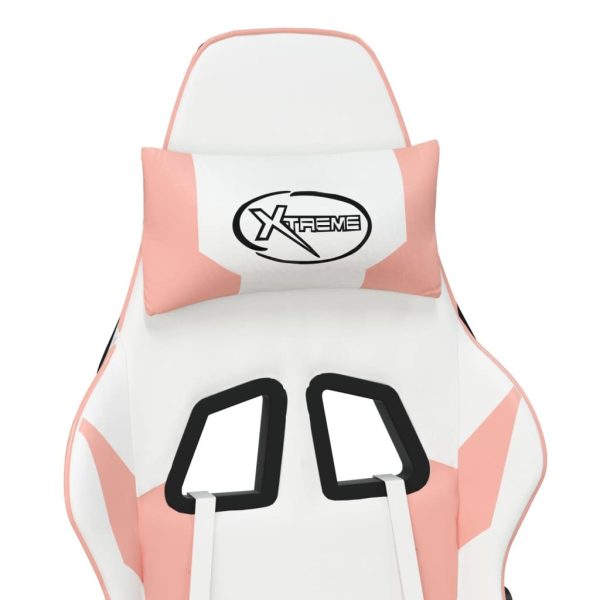 Massage Gaming Chair with Footrest White&Pink Faux Leather