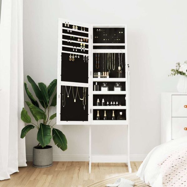 Mirror Jewellery Cabinet Free Standing White 42x38x152 cm