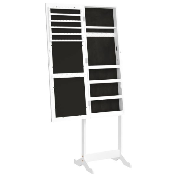 Mirror Jewellery Cabinet Free Standing White 42x38x152 cm