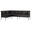 L-shaped Garden Sofa with Cushions Black Poly Rattan