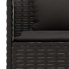 L-shaped Garden Sofa with Cushions Black Poly Rattan