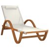 Sun Lounger with Pillow White Textilene and Solid Wood Poplar