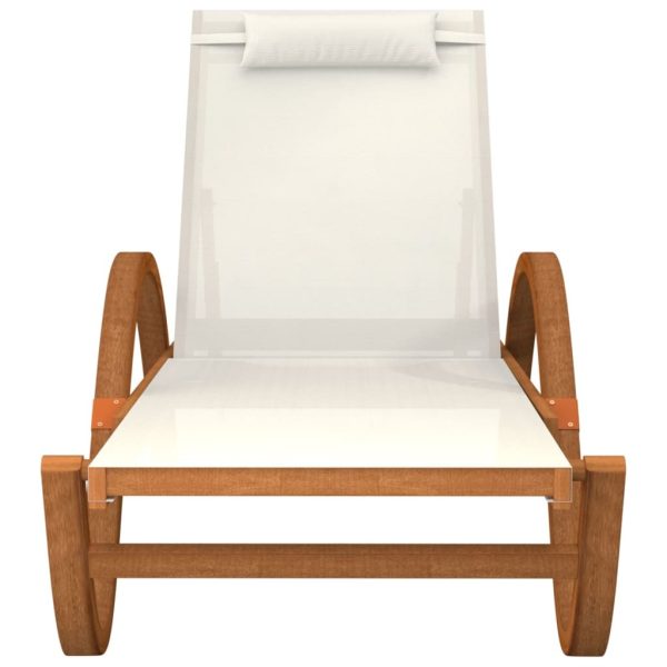 Sun Lounger with Pillow White Textilene and Solid Wood Poplar