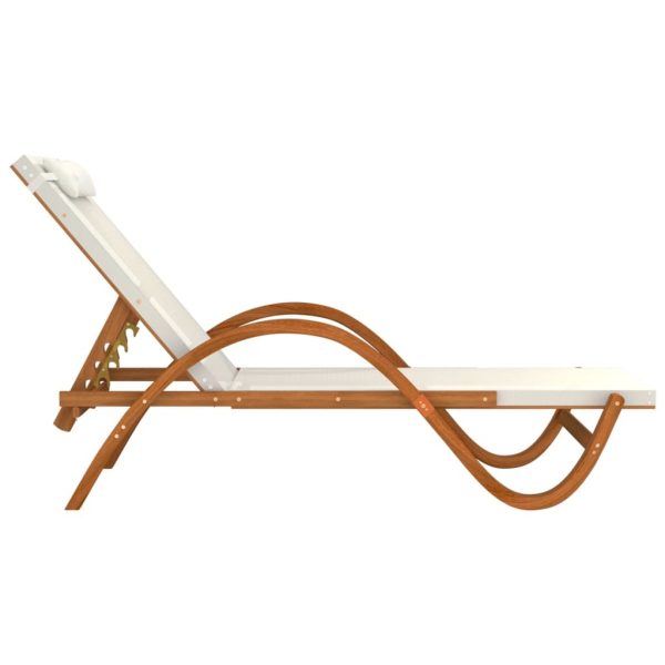 Sun Lounger with Pillow White Textilene and Solid Wood Poplar