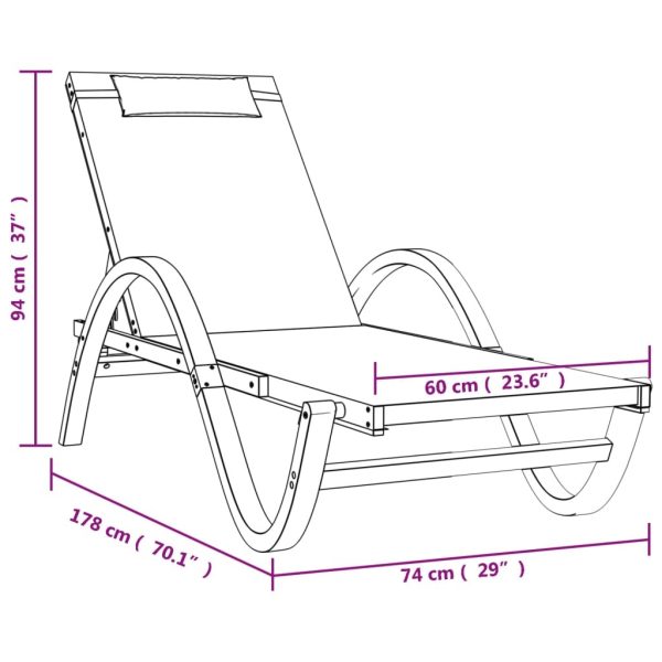 Sun Lounger with Pillow White Textilene and Solid Wood Poplar