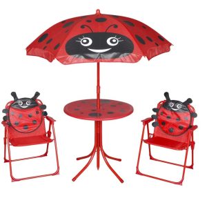 3 Piece Kids’ Garden Bistro Set with Parasol Red