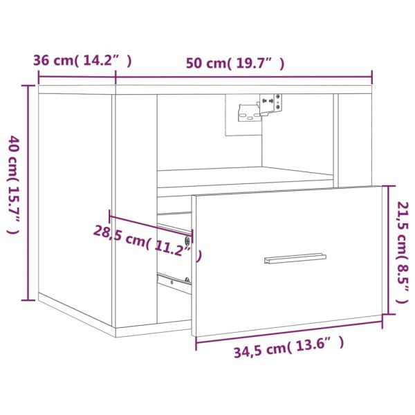 Amersham Wall-mounted Bedside Cabinet White 50x36x40 cm