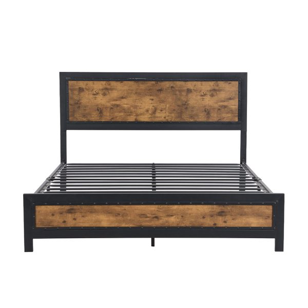 Clare Metal Bed Frame Queen Mattress Base Platform Wooden 4 Drawers Rustic