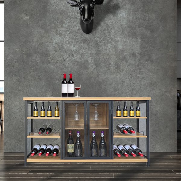 Industrial Bar Cabinet Wine Rack Steamrack Glasses Farmhouse Adjustable