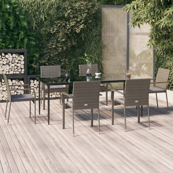 5 Piece Garden Dining Set with Cushions Black and Grey Poly Rattan