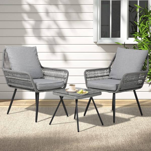 3PC Outdoor Furniture Bistro Set Lounge Setting Chairs Table Patio Grey