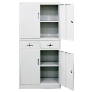 FORTIA Stationery Cabinet Office Home Storage Metal Lockable 4 Door Cupboard Drawers
