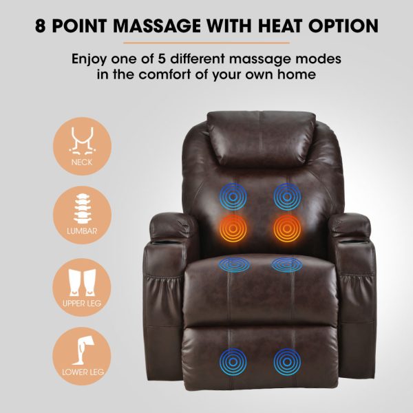 FORTIA Electric Massage Lift Recliner Chair Faux Leather 8 Point Massage Heating, Dark Crimson