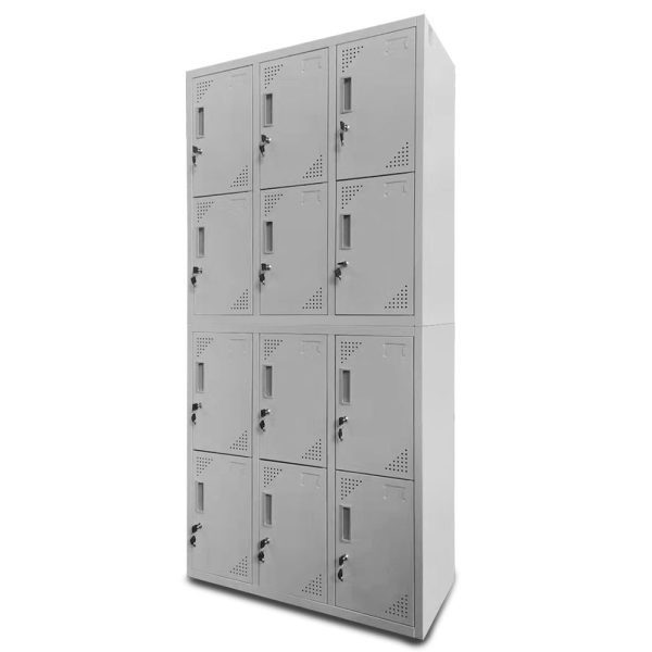 FORTIA 12 Doors Locker Cabinet Metal Storage Gym Home Office School – Light Grey